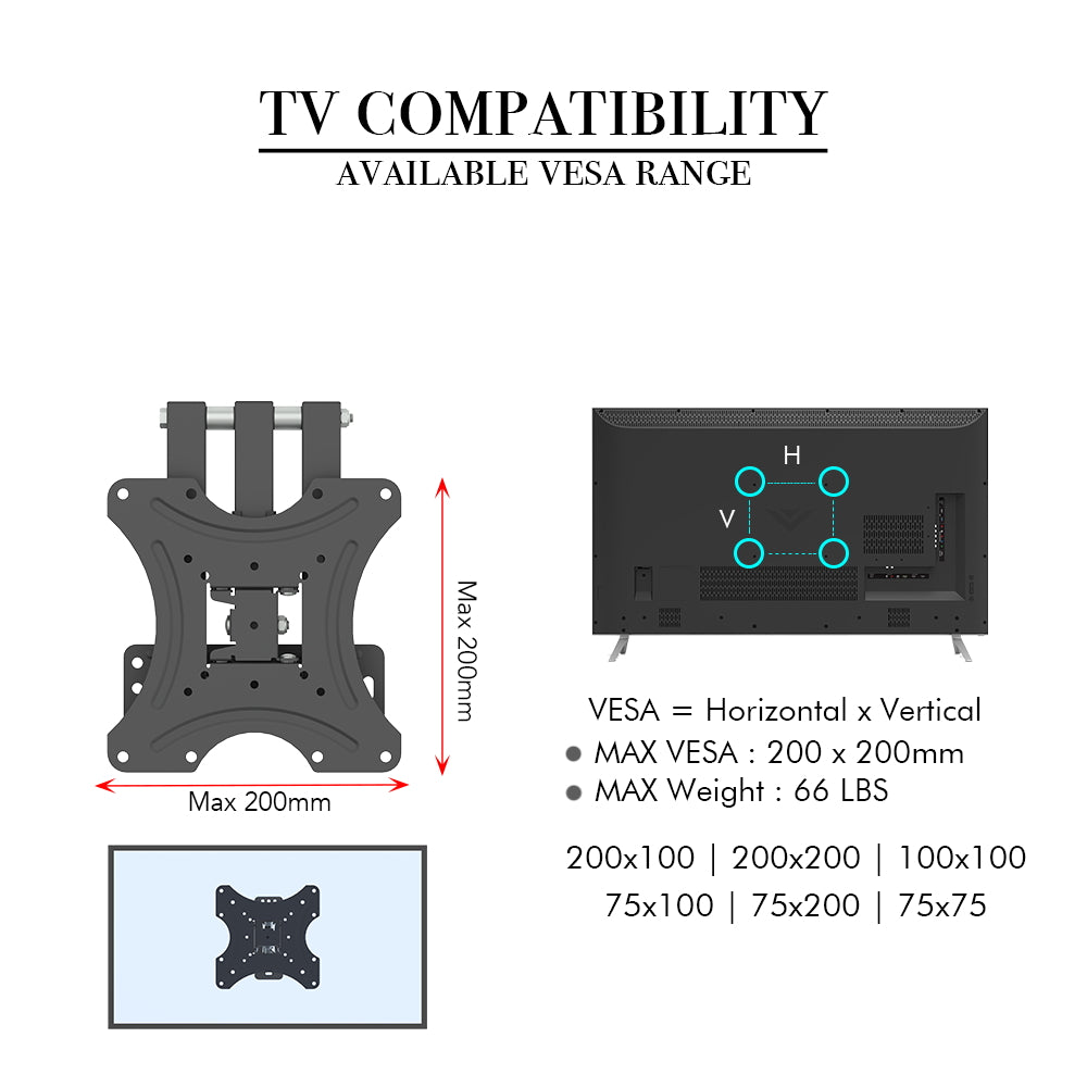 Adjustable Wall Mount Bracket Rotatable TV Stand TMX200 with Spirit Level LEADZM 26-50"