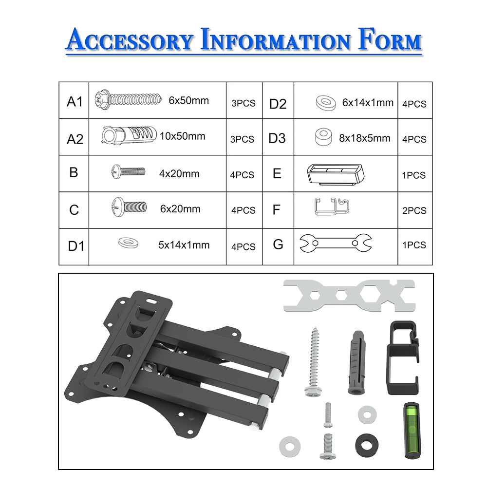 Adjustable Wall Mount Bracket Rotatable TV Stand TMX200 with Spirit Level LEADZM 26-50"