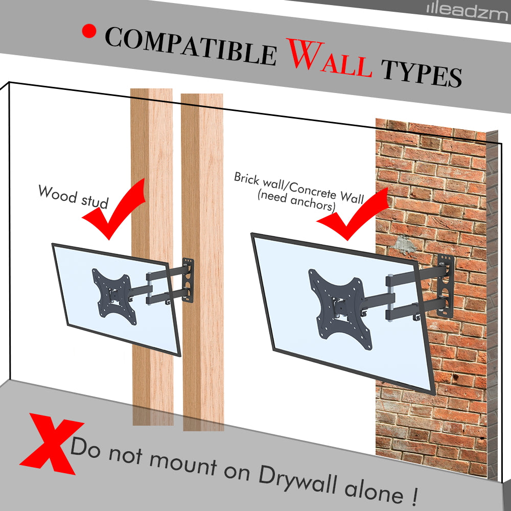 Adjustable Wall Mount Bracket Rotatable TV Stand TMX200 with Spirit Level LEADZM 26-50"