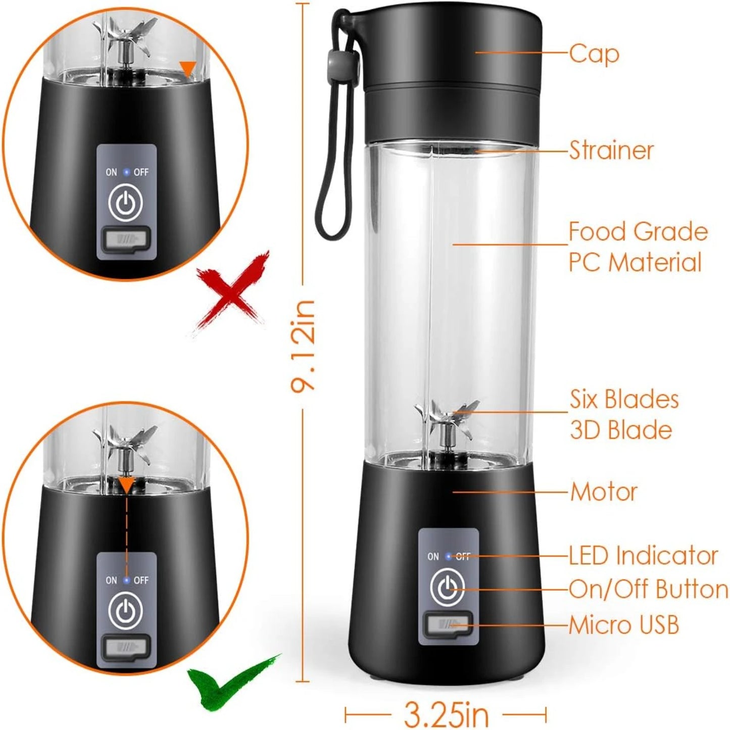 On-the-Go Blender – 380ml USB Rechargeable Smoothie & Juice Maker