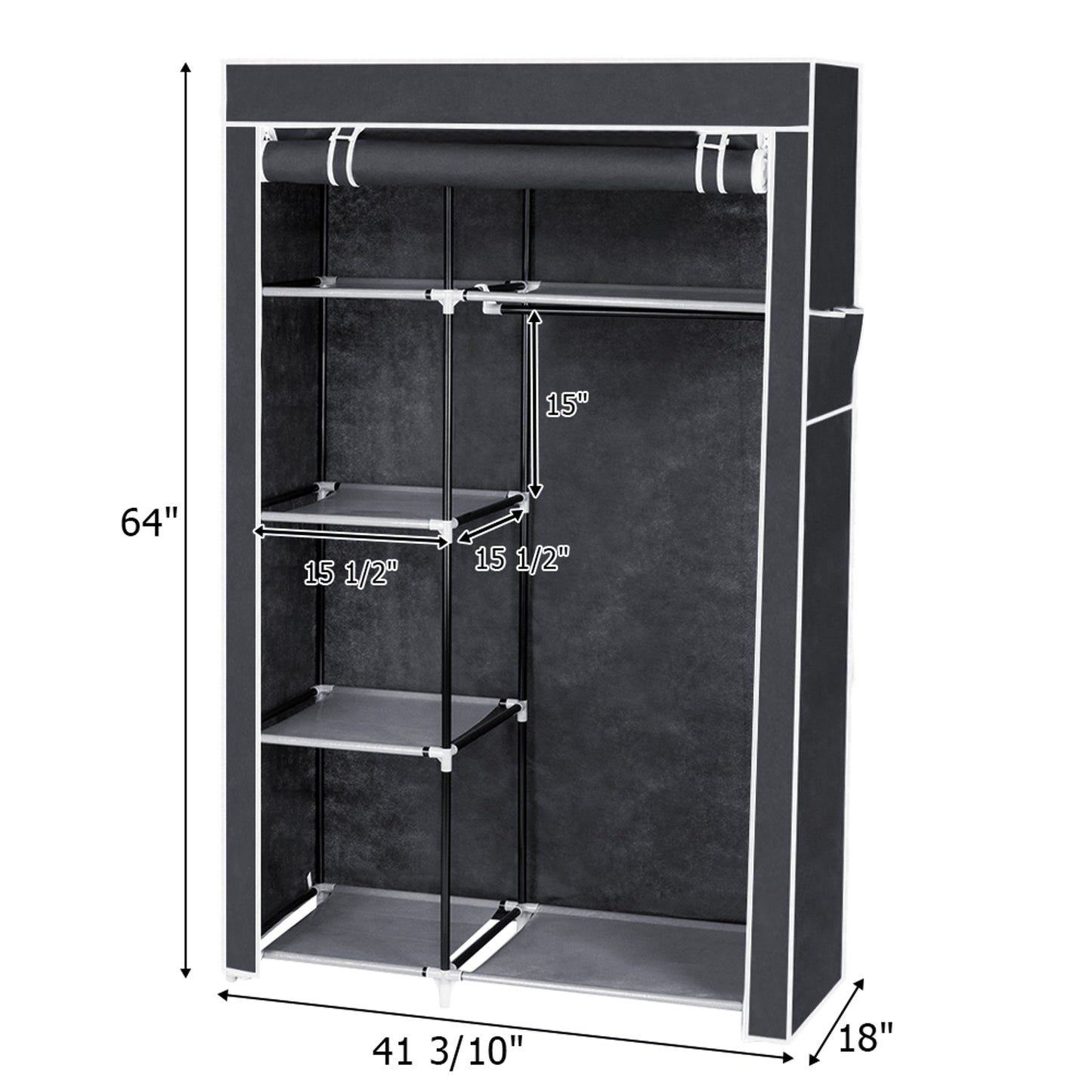 Portable Wardrobe : 64" Closet Organizer with Shelves (Gray)